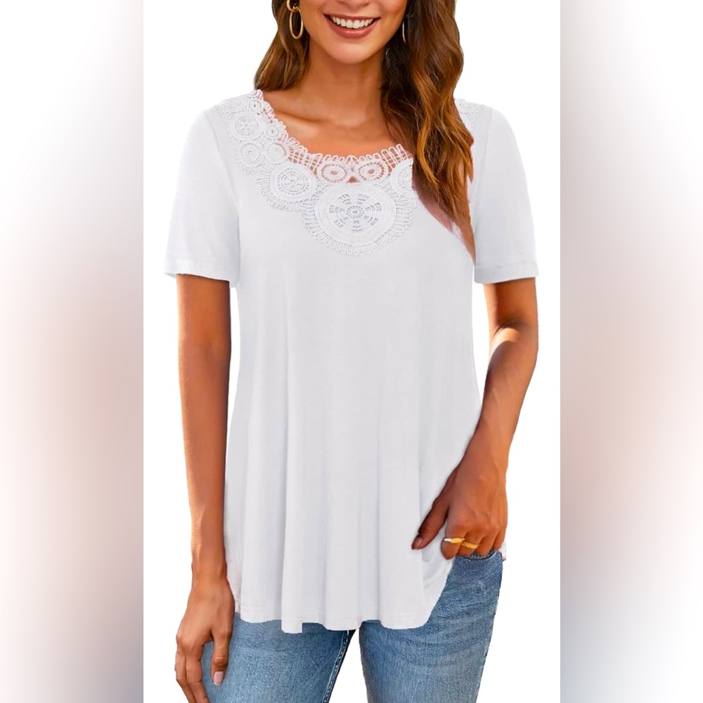 VERABENDI Womens Plus Size Tops Crochet Lace Trim Blouses Summer
#41
